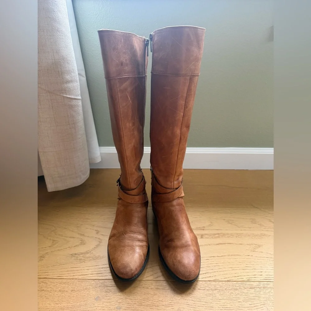 Vince Camuto Tall Leather Riding Boots Cognac Brown Size 8M